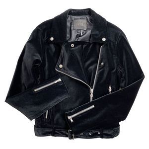 PAIGE Shanna Velvet Biker Moto Jacket Lined Pockets Belted Black S NWOT